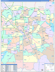 Dallas County, TX Wall Map Color Cast Style 2026