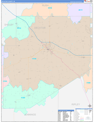 Decatur County, IN Wall Map Color Cast Style 2024