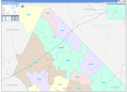 Dillon County, SC Wall Map Color Cast Style 2024