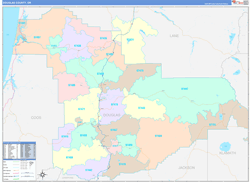 Douglas County, OR Wall Map Color Cast Style 2024