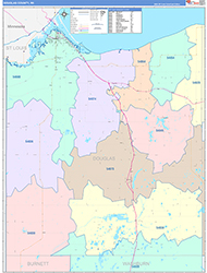 Douglas County, WI Wall Map Color Cast Style 2026
