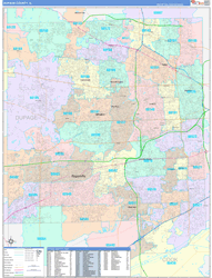 DuPage County, IL Wall Map Color Cast Style 2024