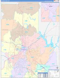 Durham County, NC Wall Map Color Cast Style 2024