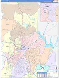 Durham County, NC Wall Map Color Cast Style 2026