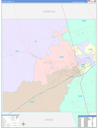 Ector County, TX Wall Map Color Cast Style 2024