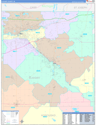 Elkhart County, IN Wall Map Color Cast Style 2024