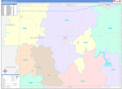 Ellsworth County, KS Wall Map Color Cast Style 2024