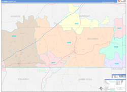 Escambia County, AL Wall Map Color Cast Style 2024