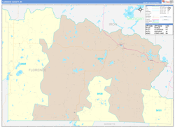 Florence County, WI Wall Map Color Cast Style 2024