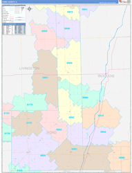 Ford County, IL Wall Map Color Cast Style 2024