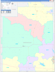 Greenwood County, KS Wall Map Color Cast Style 2024