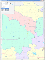 Greenwood County, KS Wall Map Color Cast Style 2026