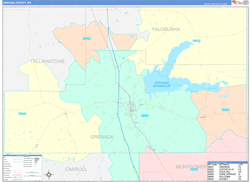 Grenada County, MS Wall Map Color Cast Style 2024