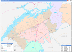 Hamblen County, TN Wall Map Color Cast Style 2024