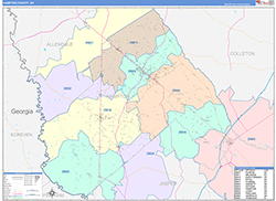 Hampton County, SC Wall Map Color Cast Style 2026