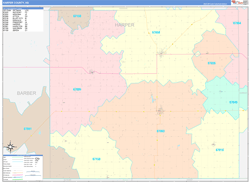 Harper County, KS Wall Map Color Cast Style 2024