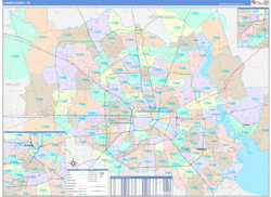 Harris County, TX Wall Map Color Cast Style 2024