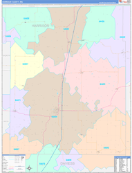 Harrison County, MO Wall Map Color Cast Style 2024