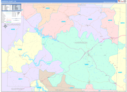 Harrison County, OH Wall Map Color Cast Style 2024