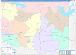 Harrison County, TX Wall Map Color Cast Style 2024