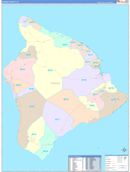 Hawaii County, HI Wall Map Color Cast Style 2024
