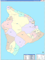 Hawaii County, HI Wall Map Color Cast Style 2026