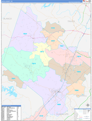 Hays County, TX Wall Map Color Cast Style 2024