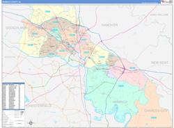 Henrico County, VA Wall Map Color Cast Style 2024