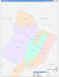 Highland County, VA Wall Map Color Cast Style 2024