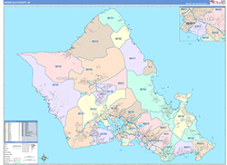 Honolulu County, HI Wall Map Color Cast Style 2026