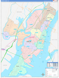 Hudson County, NJ Wall Map Color Cast Style 2024