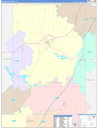 Huntington County, IN Wall Map Color Cast Style 2024