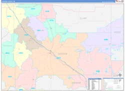 Jackson County, WI Wall Map Color Cast Style 2024