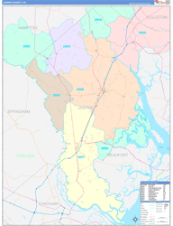 Jasper County, SC Wall Map Color Cast Style 2024