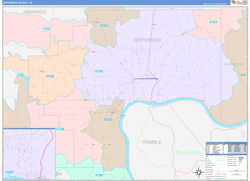 Jefferson County, IN Wall Map Color Cast Style 2024