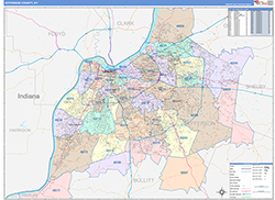 Jefferson County, KY Wall Map Color Cast Style 2026