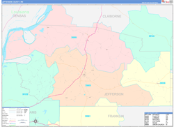 Jefferson County, MS Wall Map Color Cast Style 2024