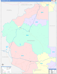 Jefferson County, MT Wall Map Color Cast Style 2024