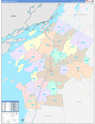 Jefferson County, NY Wall Map Color Cast Style 2024