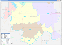 Jefferson County, OK Wall Map Color Cast Style 2024