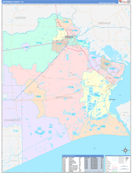 Jefferson County, TX Wall Map Color Cast Style 2024