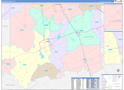 Johnson County, TX Wall Map Color Cast Style 2024
