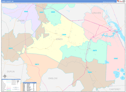 Jones County, NC Wall Map Color Cast Style 2024
