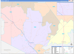 Kendall County, TX Wall Map Color Cast Style 2024