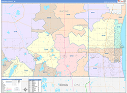 Kenosha County, WI Wall Map Color Cast Style 2026