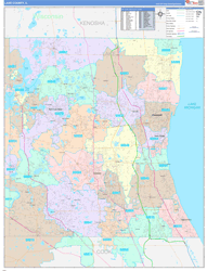 Lake County, IL Wall Map Color Cast Style 2024
