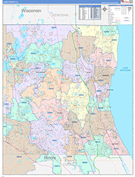 Lake County, IL Wall Map Color Cast Style 2026