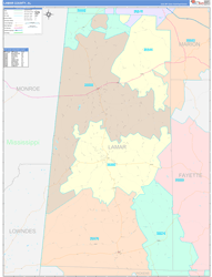 Lamar County, AL Wall Map Color Cast Style 2024