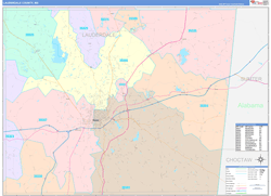 Lauderdale County, MS Wall Map Color Cast Style 2024