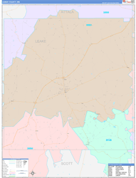 Leake County, MS Wall Map Color Cast Style 2024